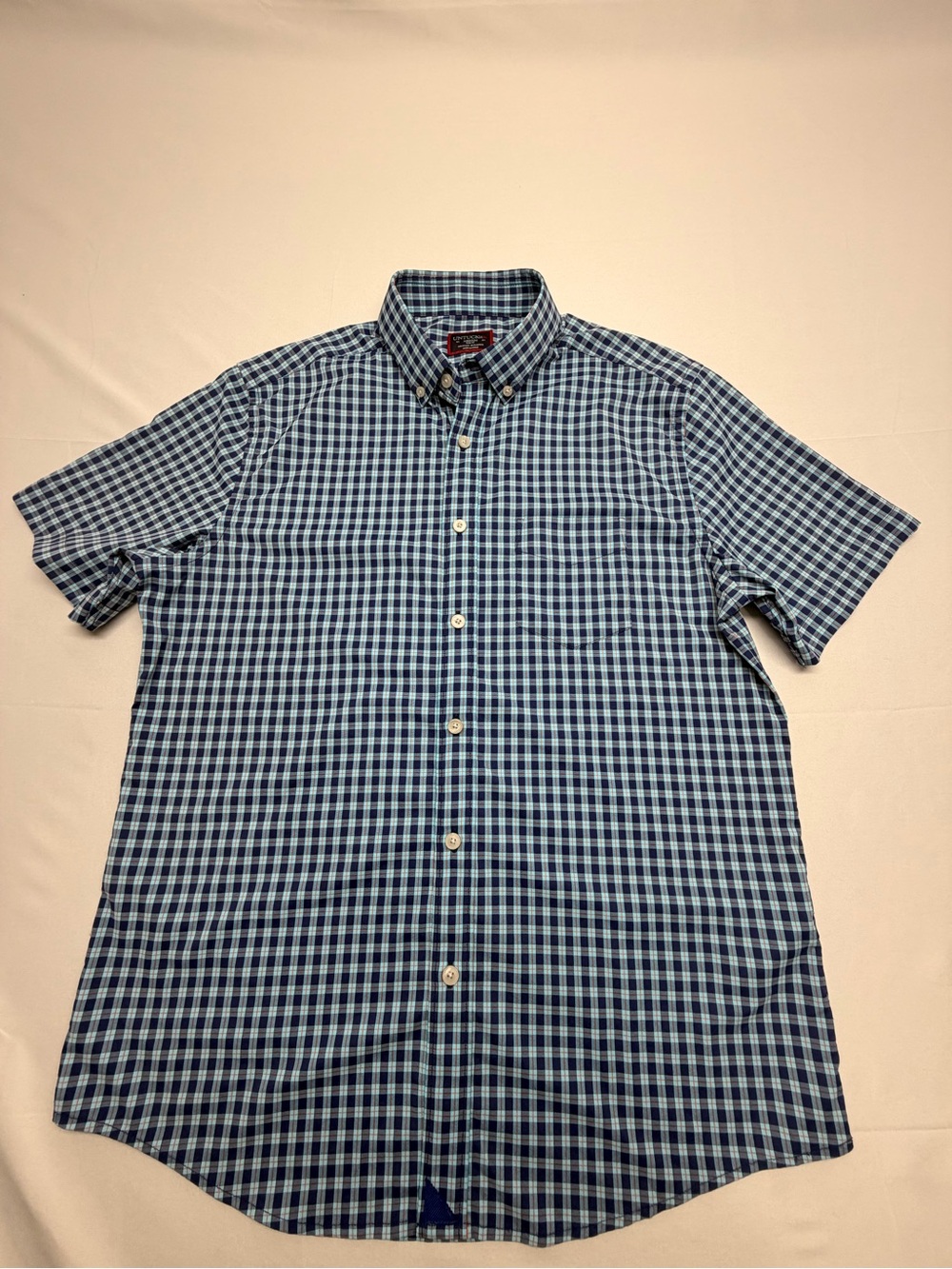 UNTUCKit Levarie SS Slim Fit Blue Plaid Stretch Button Down Shirt Medium